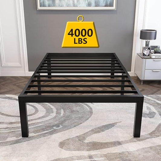 18 Inch Tall and Strong Platform Metal Bed Frame/Easy Assembly Mattress Foundation/ 4000lbs Heavy Duty Frame with Steel Slat Support/No Noise/No Box Spring Needed，Twin