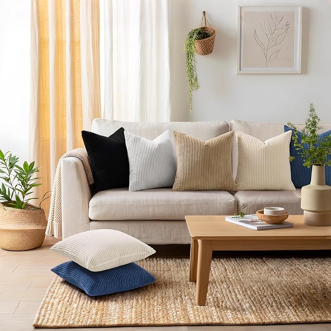 Mecatny Corduroy Decorative Throw Pillow Covers 12x20 Set of 2 for Sofa Living Room, Soft Neutral Boho Couch Pillow Covers for Home Decor, Navy Blue