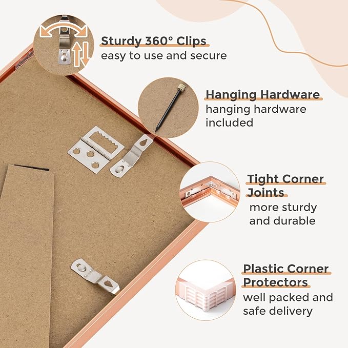 5x7 Picture Frame | 5x7 Metal Frame With Mat For 4x6 | 5 x 7 Aluminum Photo Frame | Plexiglass And Hanging Hardware Included | 5 By 7 Picture Frame | Rose Gold