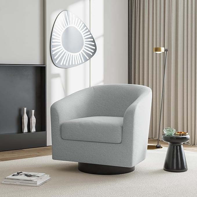UIXE Swivel Accent Chairs Set of 2, Chenille Barrel Chair Upholstered Armchair for Living Room, Modern Round Arm Chair Small Single Sofa Bedroom Reading Seat - Light Gray