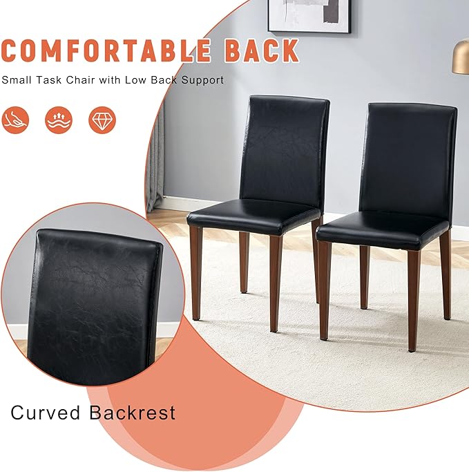 AZmac Round Dining Table Set for 6, Wooden Round Table 7-Piece with Modern Farmhouse Dining Table and 6 PU Leather Chairs for Kitchen Dining Room, Wooden Table + 6 Black High Back Chairs