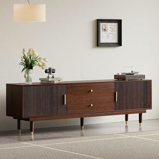 XEW Walnut TV Stand for 75 inch TV, 70.9" Entertainment Center with 2 Storage Cabinet & 2 Drawers, Modern TV Console, Mid Century Media Console for Living Room/Bedroom