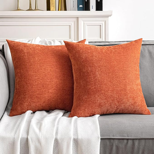 MIULEE Pack of 2 Fall Burnt Orange Decorative Pillow Covers 18x18 Inch Soft Chenille Couch Autumn Throw Pillows Farmhouse Cushion Covers for Home Decor Sofa Bedroom Living Room