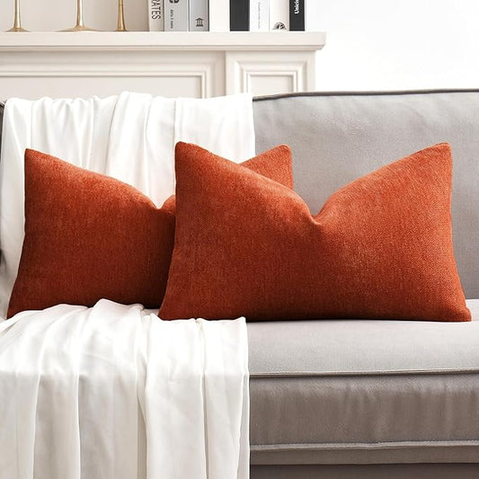MIULEE Pack of 2 Burnt Brick Decorative Pillow Covers 12x20 Inch Soft Chenille Couch Throw Pillows Farmhouse Cushion Covers for Home Decor Sofa Bedroom Living Room