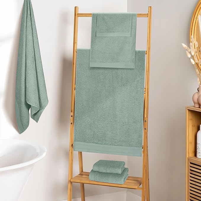 Ultra Soft 6 Pack Cotton Towel Set, Contains 2 Bath Towels 28x55 inch, 2 Hand Towels 16x24 inch & 2 Wash Coths 12x12 inch, Ideal Everyday use, Compact & Lightweight - Jade