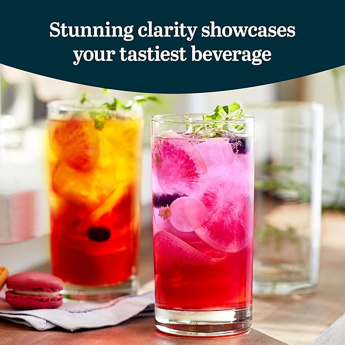 Libbey Heavy Base Drinking Glasses Set of 8, 15.5 Oz Elegant, Weighted Clear Water Glasses, Dishwasher Safe Glass Cups Set for Parties, Birthdays