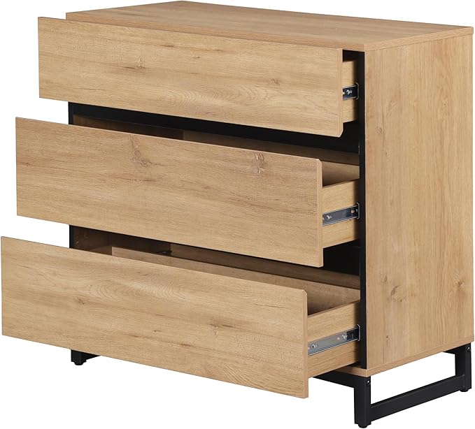 WAMPAT Modern TV Stand for TVs up to 40 inch, Entertainment Center TV Console with 3 Drawers and Metal Base, Media Console for Living Room, Bedroom, Oak