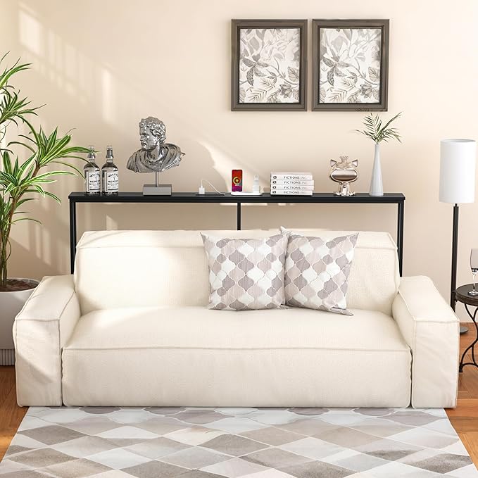 VASMIA 70.9 Inch Narrow Console Table with Outlet,Bamboo Sofa Table,Behind Couch Table,Skinny Hallway Table for Entryway Living Room,Foyer,Black