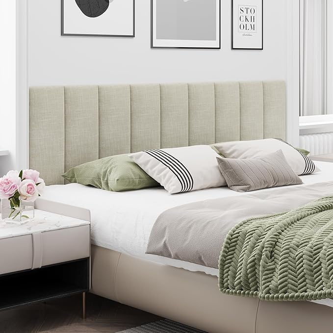 Upholstered Headboard for King Size Bed, Wall Mounted & Peel and Stick Headboard, Soundproof DIY Wall Panels, Fabric Tufted Head board in Modern Design for Bedroom (12 Panels, Each 23.62"x9.84"）