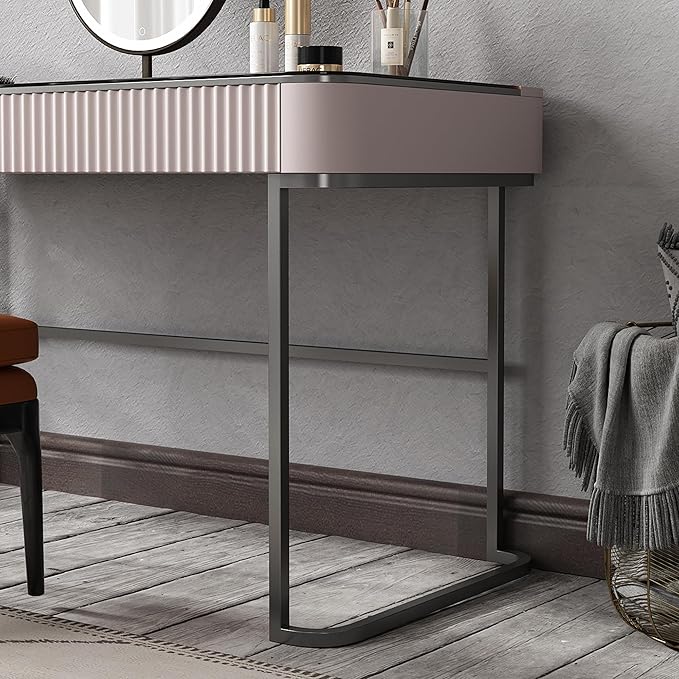 Lartis Makeup Vanity,Dresser Stool Set,Dresser,Computer Desk,partitioned Storage,Smart Socket,LED Makeup Mirror (Beige White, 47 in)