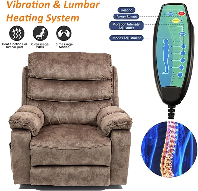 Oversized Extra Wide Power Lift Recliner Chair Extended Footrest for Big Tall Man 400lb, Heavy Duty Recliners with Heat Massage, Arm Storage & Cup Holders, Lay Flat 160° for Elderly Sleeping