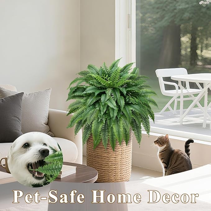 Set of 2 UV-Resistant Fake Boston Fern Bush with 128 Branches, 51" Large Faux Ferns for Outdoors, Artificial Fern Plants for Outdoor & Indoor Decor Office & Living Room Decor（Pot is not Included）