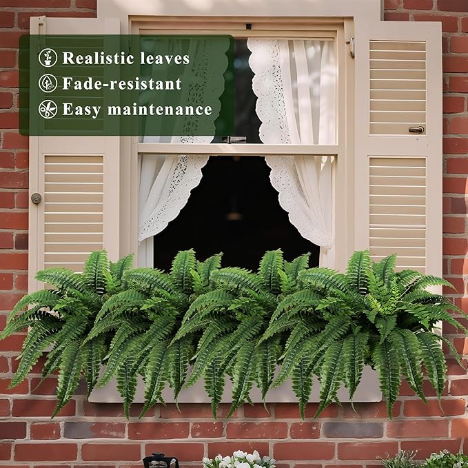 ALAGIRLS 45 Inch Artificial Boston Fern Bush with 55 Branches, Large Faux Ferns for Outdoors, Artificial Plants Suitable for Office & Living Room Decor, UV-Resistant（Pot is not Included）