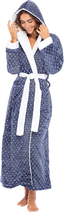 Alexander Del Rossa Womens Robe, Long Plush Bathrobe with Hood, Hooded Robes for Women Plus Size Bath Robe