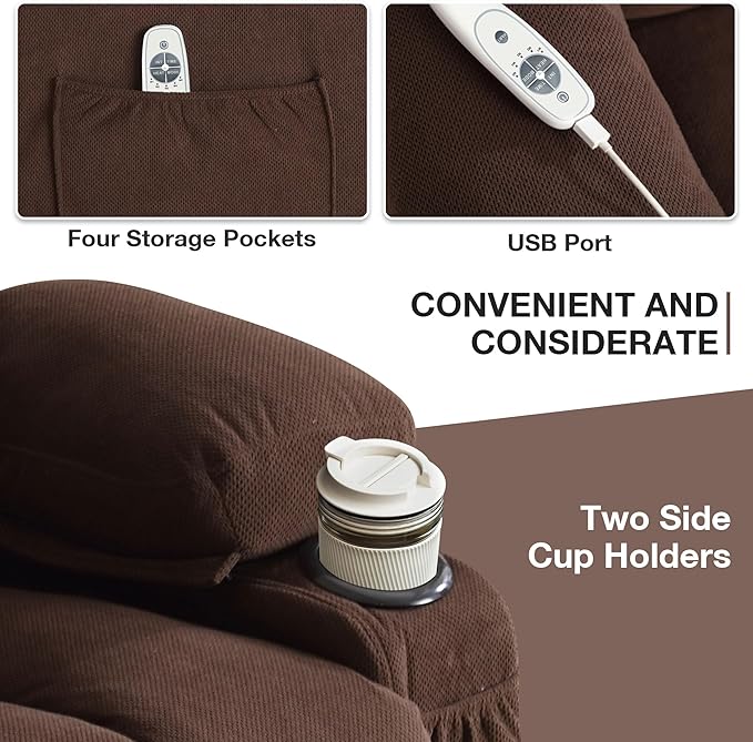 Power Lift Recliner Chair for Elderly with Vibration Massage and Lumbar Heating Electric Oversized Single Sofa with Cup Holder and USB Charge Port for Living Room