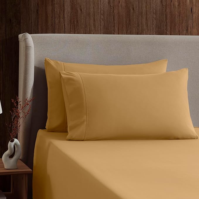 Nestl Queen Sheet Set - Luxury 1800 Ultra-Soft Microfiber Bed Sheets - Double Brushed - Deep Pockets - Easy Fit - 4 Piece Set - Bedding Sheets & Pillowcases (Queen, Camel Gold)