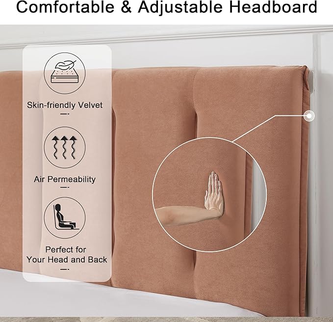 VECELO Queen Bed Frame with Upholstered Headboard, Heavy-Duty Platform Bedframe with Strong Wooden Slats Support, No Boxing Spring Needed, Coffee