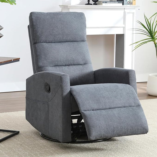 360° Swivel Rocker Recliner Chair for Small Spaces, Manual Reclining Chair for Adults, Rocking Glider for Nursery, Living Room, Bedroom, Fabric Dark Grey