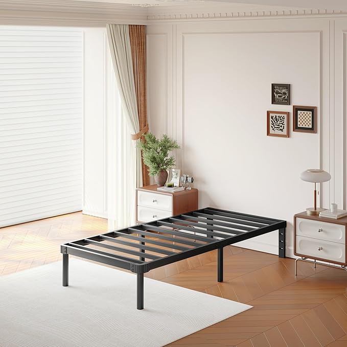 ZIYOO 16 Inch Twin XL Size Metal Platform Bed Frame with Heavy-Duty Steel Slat Support, No Box Spring Needed, Under Bed Storage Space, Easy Assembly, Noise-Free, Sturdy & Durable, Black