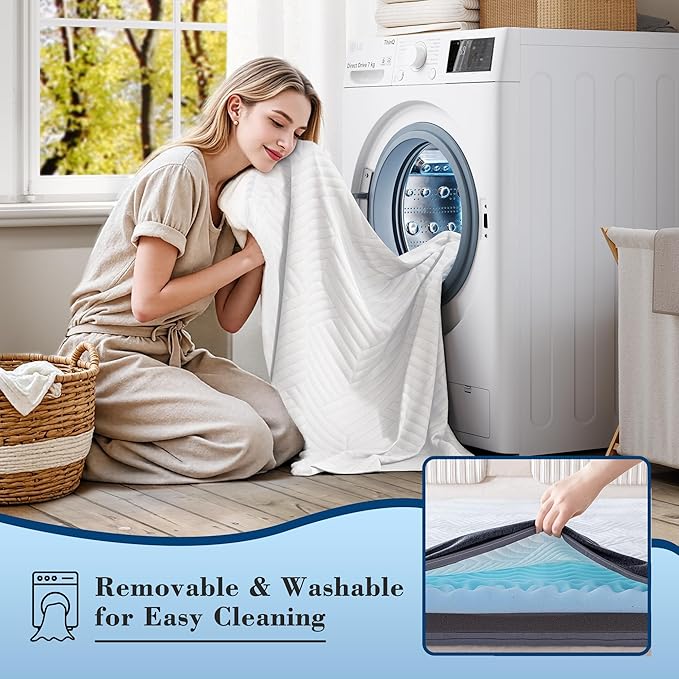 EnHomee Memory Foam Mattress Topper,3 Inch King Mattress Topper Pressure Relief with Cooling Gel and Removable & Washable Embossed Cover, CertiPUR-US & Oeko-TEX Certified, White, King