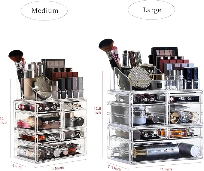 Cq acrylic 3 Pack Clear Makeup Organizer Countertop,Stackable 7 Drawers Skincare Organizer,Cute Skin Care Organizer for Vanity Hair Clip,Jewelry,Beauty Product Desk and Make Up Organizers for Vanity