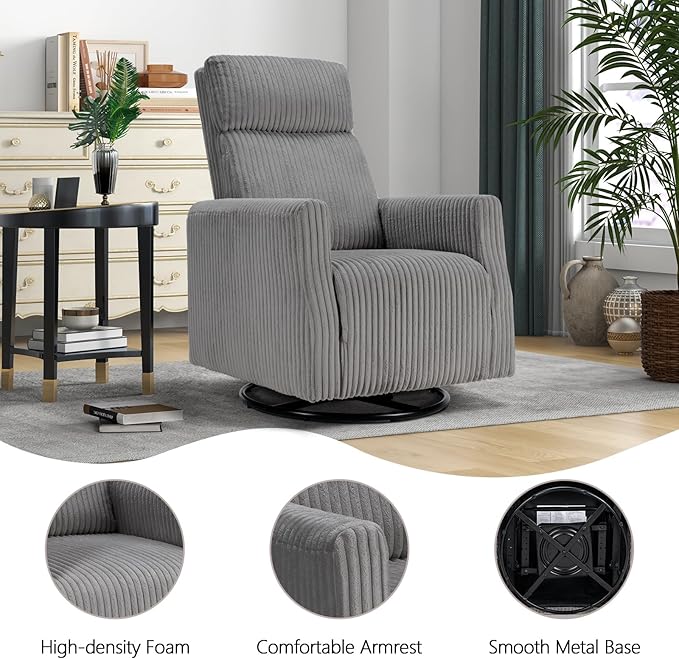 CANMOV Swivel Accent Chair Set of 2, Modern Soft Fabric Chair with High Back, Accent Chairs with Arms, Comfy Single Sofa Chair Swivel Chairs for Living Room Bedroom Nursery, Grey