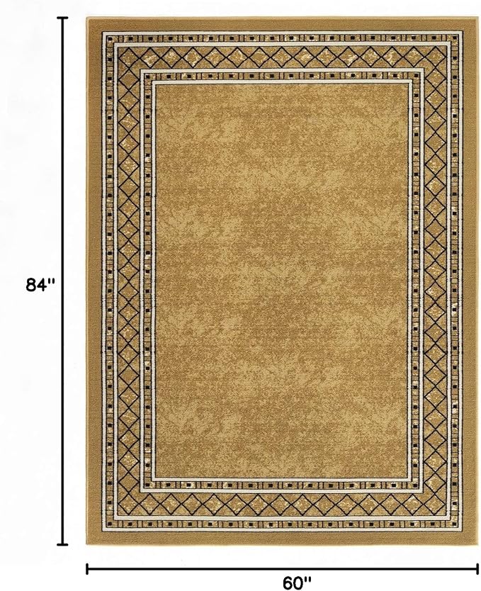 Antep Rugs Alfombras Modern Bordered 5x7 Non-Skid (Non-Slip) Low Profile Pile Rubber Backing Indoor Area Rugs (Brown, 5' x 7')