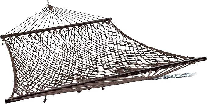 Sunnydaze Cotton Rope Hammock for Outside - 450-Pound Capacity Indoor or Outdoor Hammock with Spreader Bars - Brown