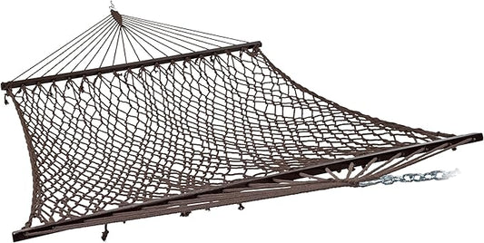 Sunnydaze Cotton Rope Hammock for Outside - 450-Pound Capacity Indoor or Outdoor Hammock with Spreader Bars - Brown