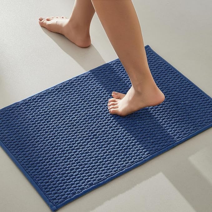 Bathroom Rugs Non Slip Washable, Super Absorbent Thin Bath Mat Small Quick Dry Low Pile Bathroom Rug, Navy Blue 16"x24"