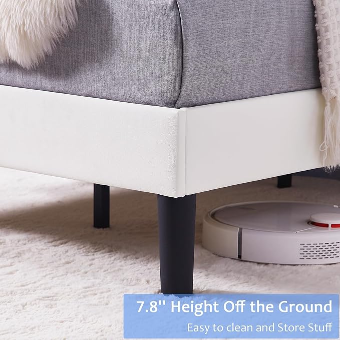 VECELO Twin Size Platform Bed Frame with Adjustable Upholstered Headboard, Strong Wood Slat Support, No Box Spring Needed, Easy Assembly