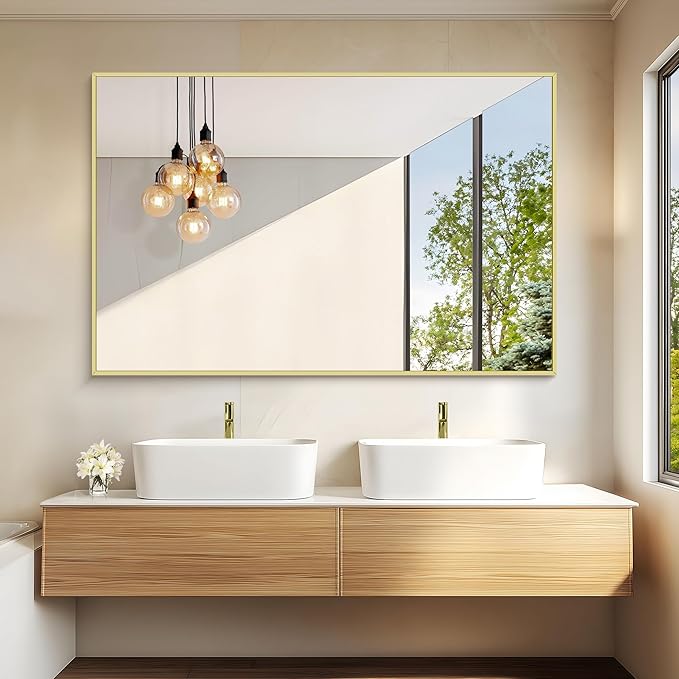 KOCUUY Large Gold Bathroom Mirror, 55x36 inch Rectangular Mirror for Bathroom Sink, Oversized Wall Mirror with Metal Gold Frame for Living Room, Farmhouse, Entryway, Hang Horizontal/Vertical