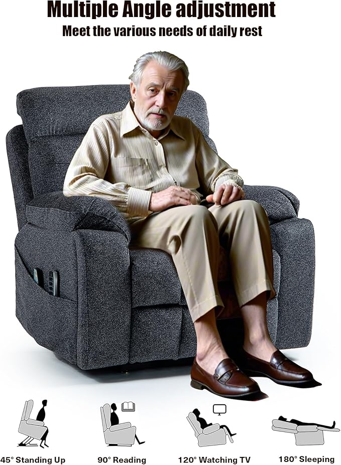 Power Lift Chair Recliners for Elderly with Heated and Massage, 4 Motor Headrest, Lumbar Independent Adjustment Power Lift Recliner with Hidden Cup Holder、Side Pocket、Back Pillow