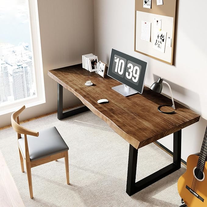 Solid Wood Computer Desk,Rustic Style 55-inch Large Office Desk- Modern Gaming Working for Home Office, Modern Simple Design, Ideal for Study, Writing, Dining