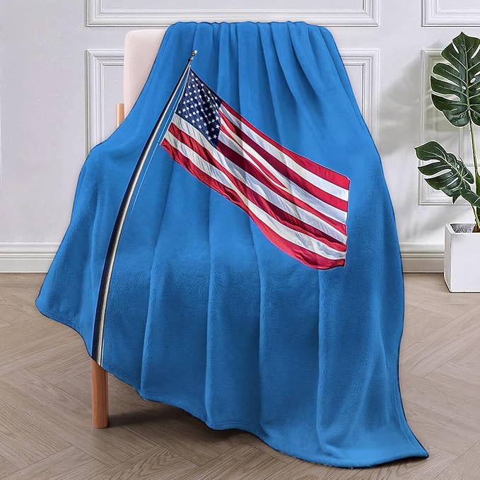American Flag Flannel Blanket, American Flag Gifts, Patriotic-Themed Blanket for Women, Soft Lightweight Throw Blankets for Bed Home Travel Decor 60" x 80"