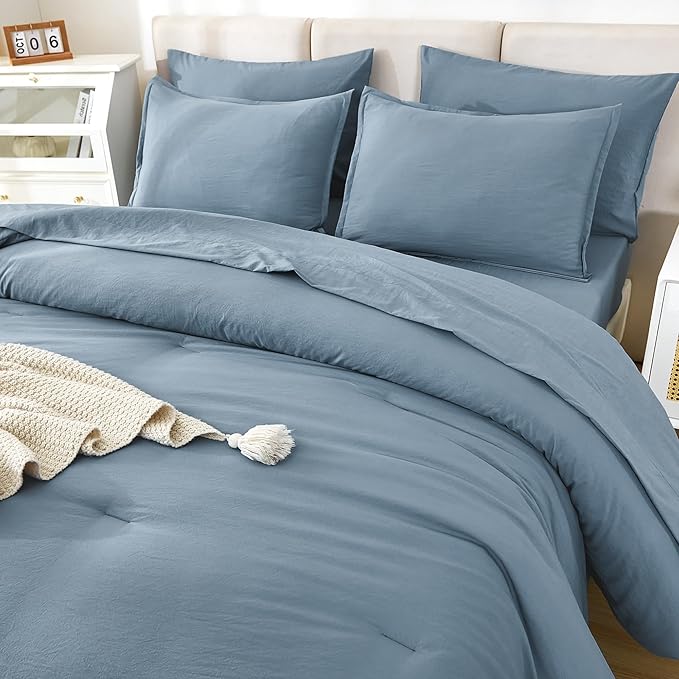 Litanika Oversized King Comforter Sets Grayish Blue - 7 Pieces Bed in a Bag Oversized King Bedding Comforter Sets, Solid Lightweight Bed Set with Comforter, Sheets, Pillowcases & Shams
