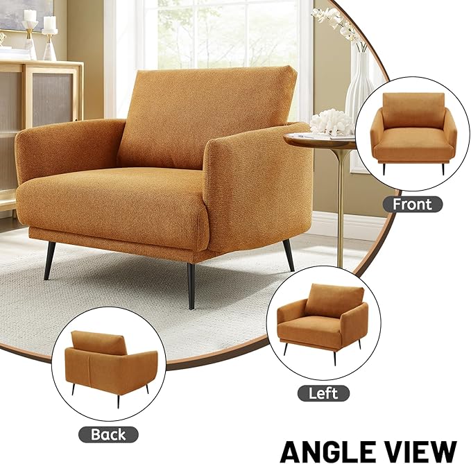 Oversized Accent Chair for Living Room Chairs Reading Arm Chair Comfy Modern Single Sofa Side Chairs with Metal Legs & Soft Cushion for Bedroom, Balcony,Waiting Room(Polyester, Caramel)