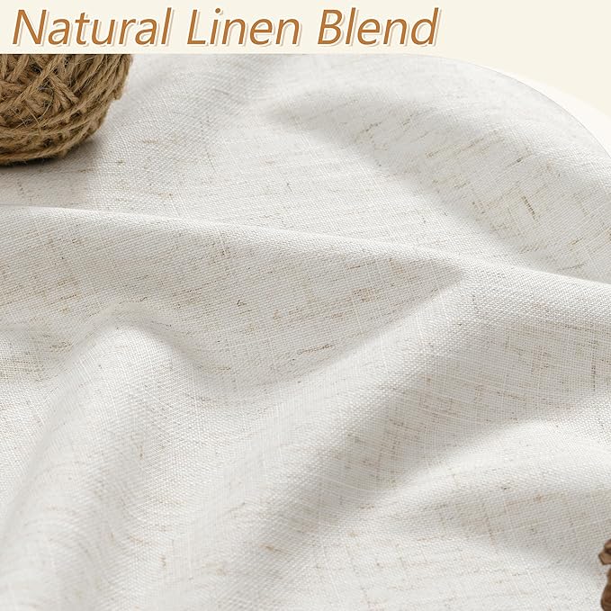 Guken Blackout Curtains 90 Inch Length 2 Panels Set for Living Room Bedroom Back Tab Thermal Insulated 100% Black Out Linen Drapes Room Darkening Window Curtains 90 Inches Long,Beige White