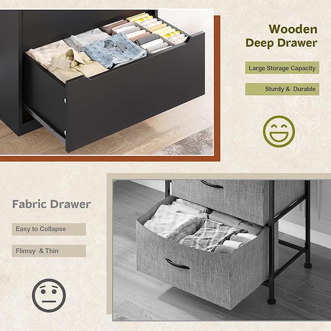 6 Drawer Dresser for Bedrom,Tall Black Chest of Drawers for Bedroom, Hallway, Closet, Modern 43.2" H X 27.6" W X15.6 D