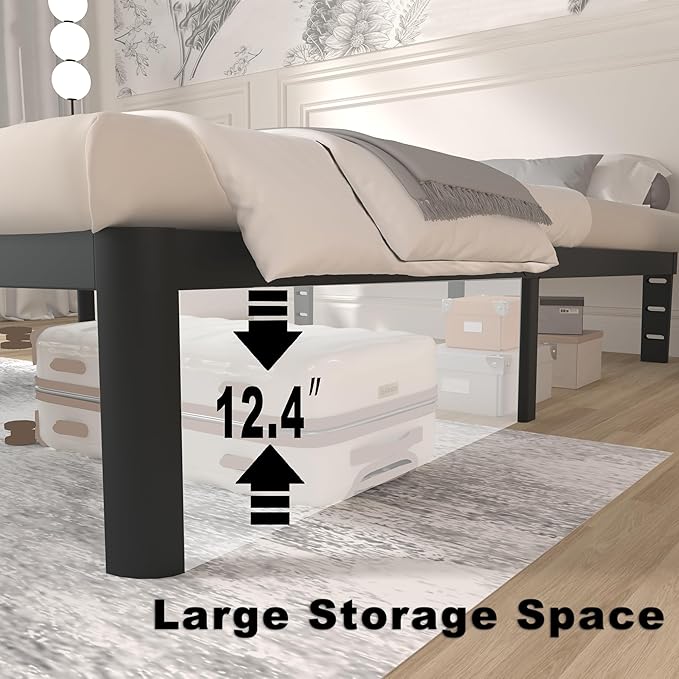 ITIMIDI 14 Twin Bed Frames, Metal Platform Bed Frame Twin Size, Safety Design with Rounded Corner Legs and DIY Headboard Hole, Heavy Duty Steel Slats Support, No Box Spring Needed, Noise Free, Black