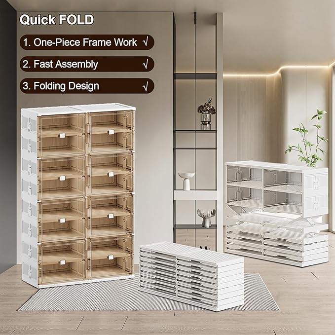 wesimple 36 Pairs Shoes Storage Cabinet of 3-Step Fast Installation,Plastic Shoe Rack with Clear Magnetic Door for Display, Shoe Organizer for Sneaker, Sandals, Heels (2 Row, 9 Tier)