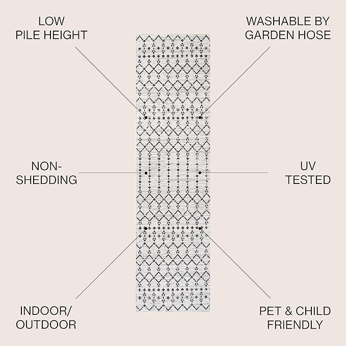JONATHAN Y SMB108I-210 Ourika Moroccan Geometric Textured Weave Indoor Outdoor Runner Rug, Bohemian, Rustic, Scandinavian Easy-Cleaning,Bedroom,Kitchen,Backyard,Patio,Non Shedding, Cream/Black, 2 X 10
