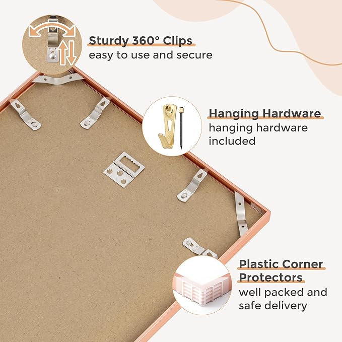 27x40 Metal Picture Frame For Wall With Mat For 24x36, 27''x40'' Aluminum Photo Frames With Tempered Glass For Home Decor, Minimalist Modern Poster Frame Horizontal And Vertical Formats, Rose Gold