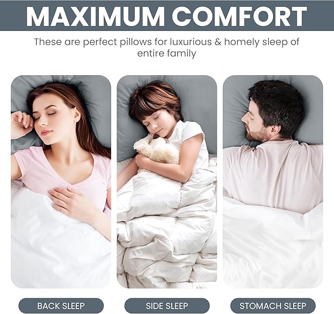 Utopia Bedding Bed Pillows for Sleeping (Grey), Standard Size, Set of 2, Hotel Pillow, Cooling Pillows for Side, Back or Stomach Sleepers