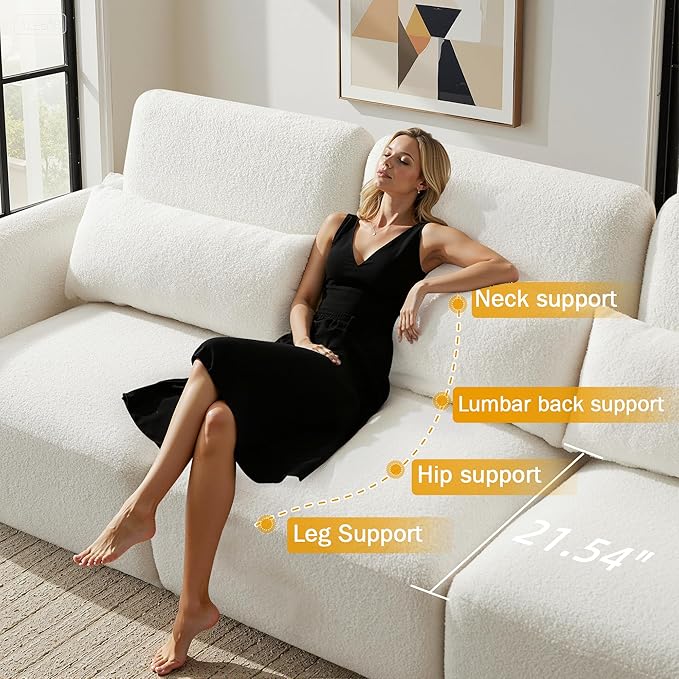 Sectional Sofa Couch, Modern Convertible U Shaped Sectional Couch with Ottoman, Modular Sectional Sofa Cloud Couches for Living Room (White, 4 Set + 2 Ottoman)