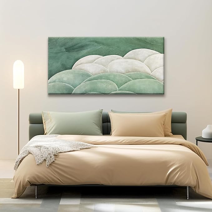 Tsomzxng Abstract Wall Art For Living Room Modern Green Wall Art Bedroom Office Canvas Art Wall Decor Abstract White Wall Art Painting Ready To Hang Wall Irregular Shapes Pictures 24×48 In