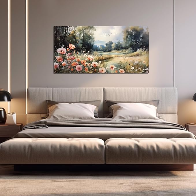 Large Artwork Canvas Wall Art for Living Room Bedroom Decor Wall Painting Modern Country Road Main Picture Image Decorative Painting with Frame Can be Directly Hung Decor Size 20x40