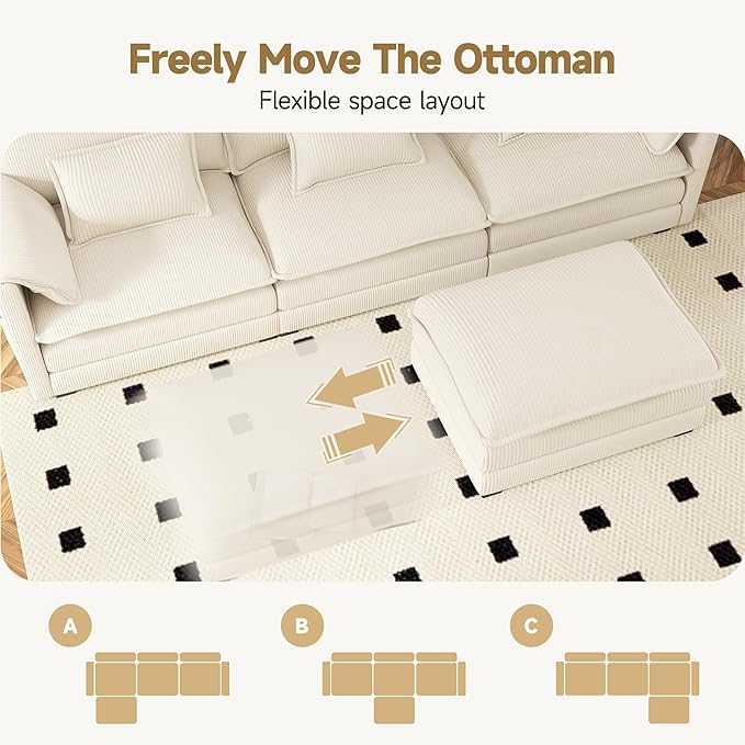 Real Relax 34.9'' Modular Sectional Sofa, Single Seat Without Armrest Corduroy Convertible Couch with 2 Pillows for Living Room, Office and Leisure Places, Beige