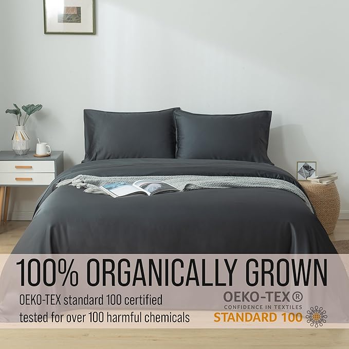 Bella Coterie Luxury Bamboo Viscose Split Top King Size Sheet Set | 100% Organically Grown | Ultra Soft | 34" Split | Cooling for Hot Sleepers | 18" Deep Pocket [Charcoal Grey]