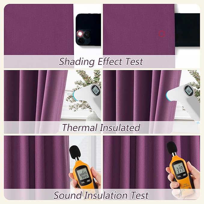 Guken Purple Blackout Curtains 102 Inch Length 2 Panels Set for Living Room Bedroom Back Tab Thermal Insulated 100% Black Out Linen Drapes Room Darkening Window Curtains 52 Inches Width